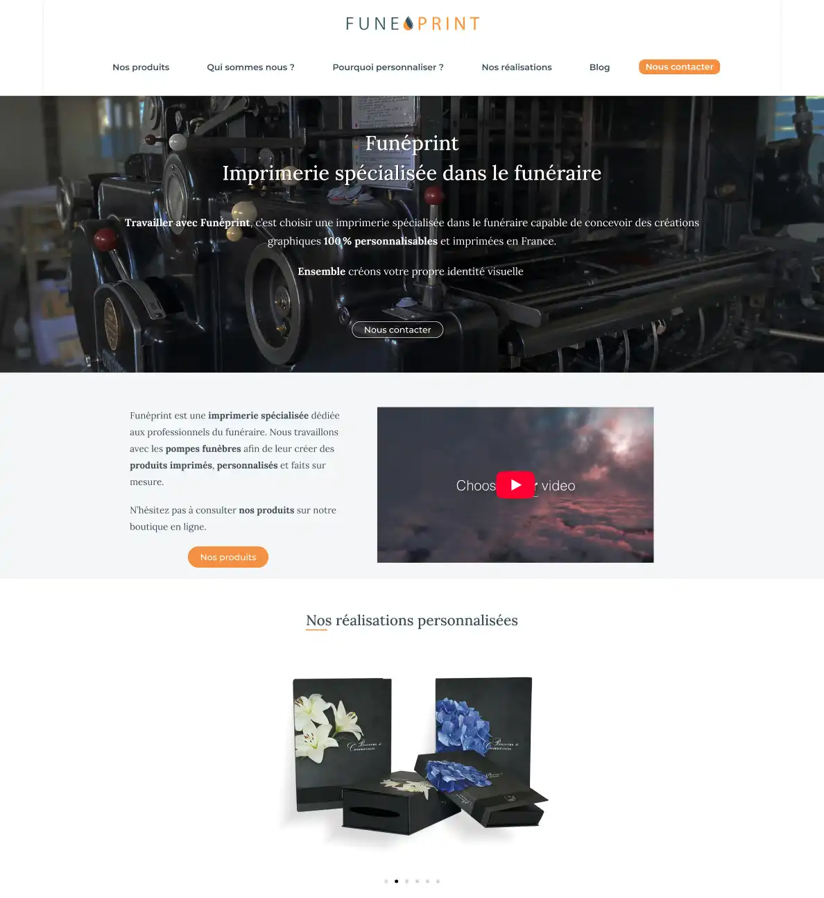 Début de la page d'accueil du site vitrine de Funéprint