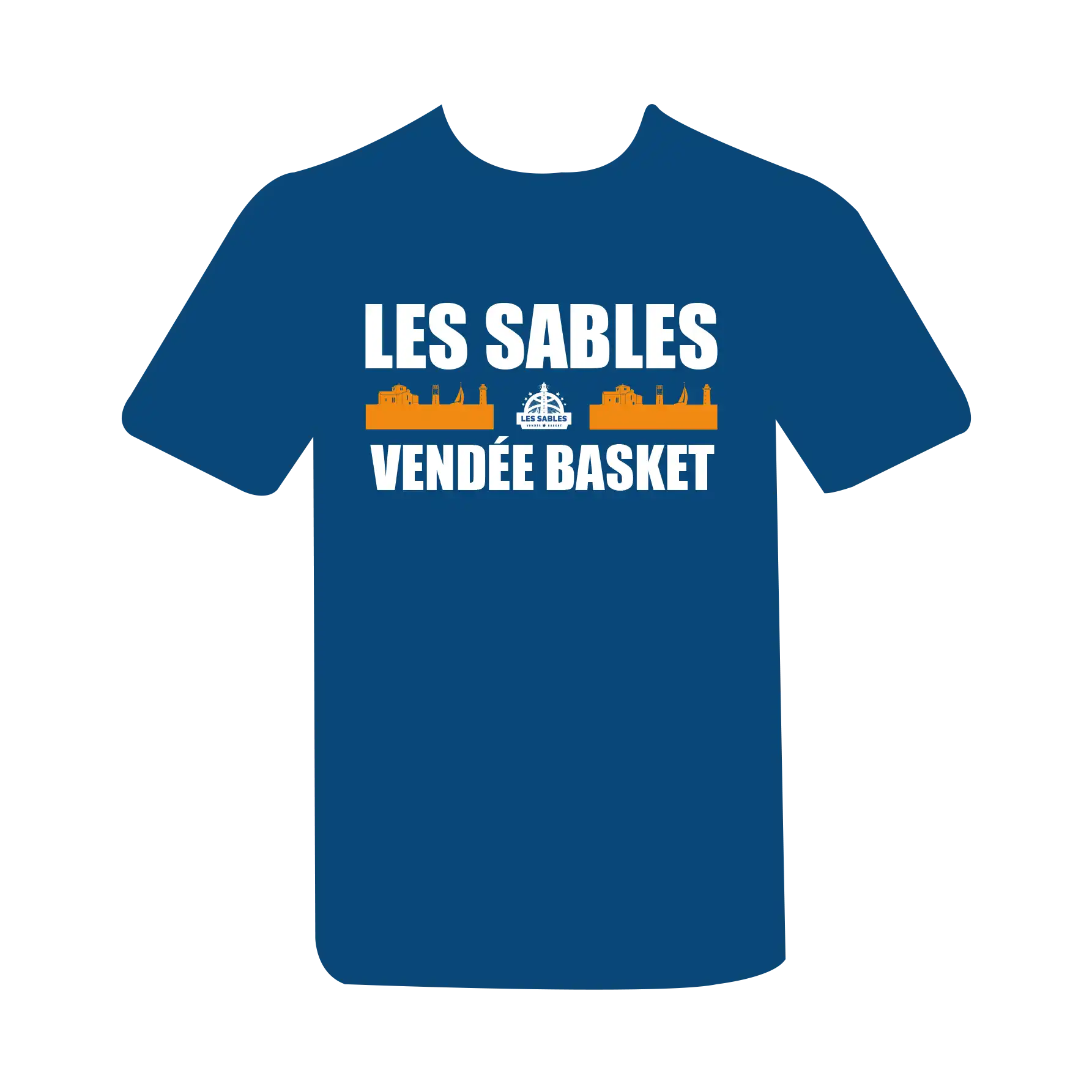 T shirt bleu réalisé pour Les Sables Vendée Basket