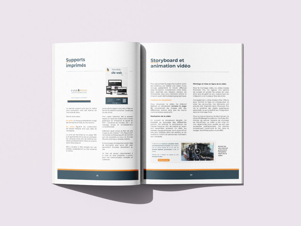 Page intérieur de mon dossier projet Funéprint